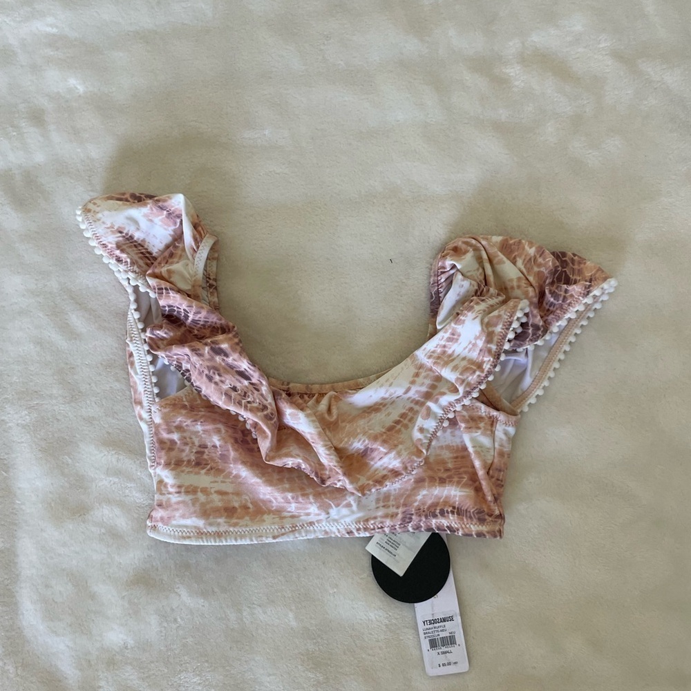 Amuse Society Lunah Tie-Dye Pink and White Swim Crop Top